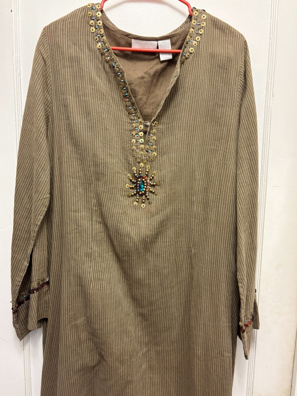 Soft Surroundings Ibiza Caftan Dress Size PXL Color Brown with Cream Stripes